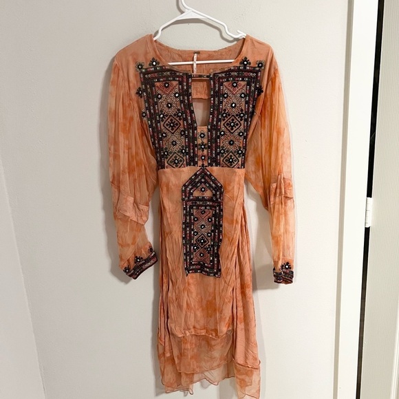Free People Market Place Embroidered Bohemian Maxi Tunic Blouse - Picture 14 of 15
